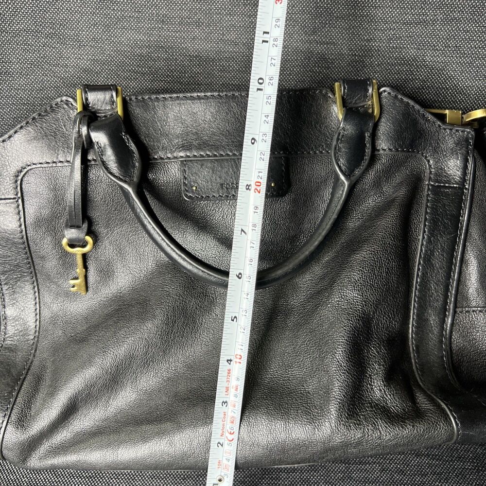 Fossil Logan Black Leather Satchel Shoulder Bag Crossbody Purse With Strap - Picture 12 of 14